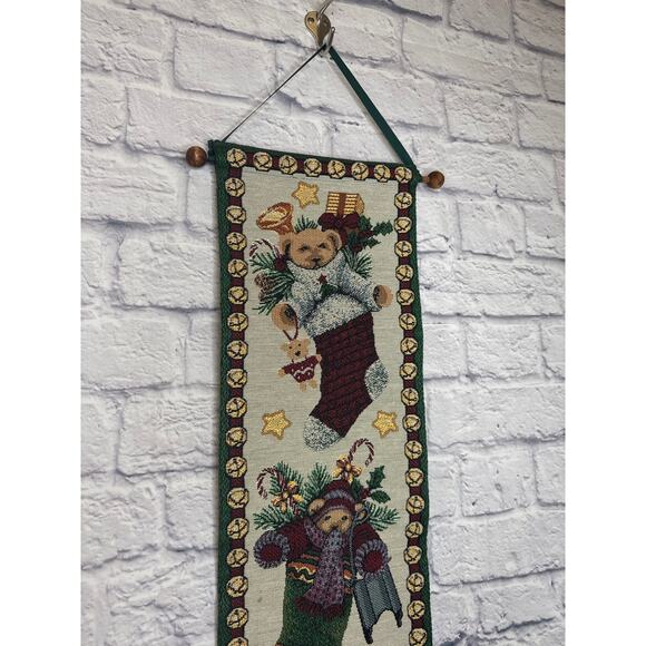 Hallmark Design Collection Embroidered Christmas Bears Stocking Wall Hanging 32" - Picture 3 of 6